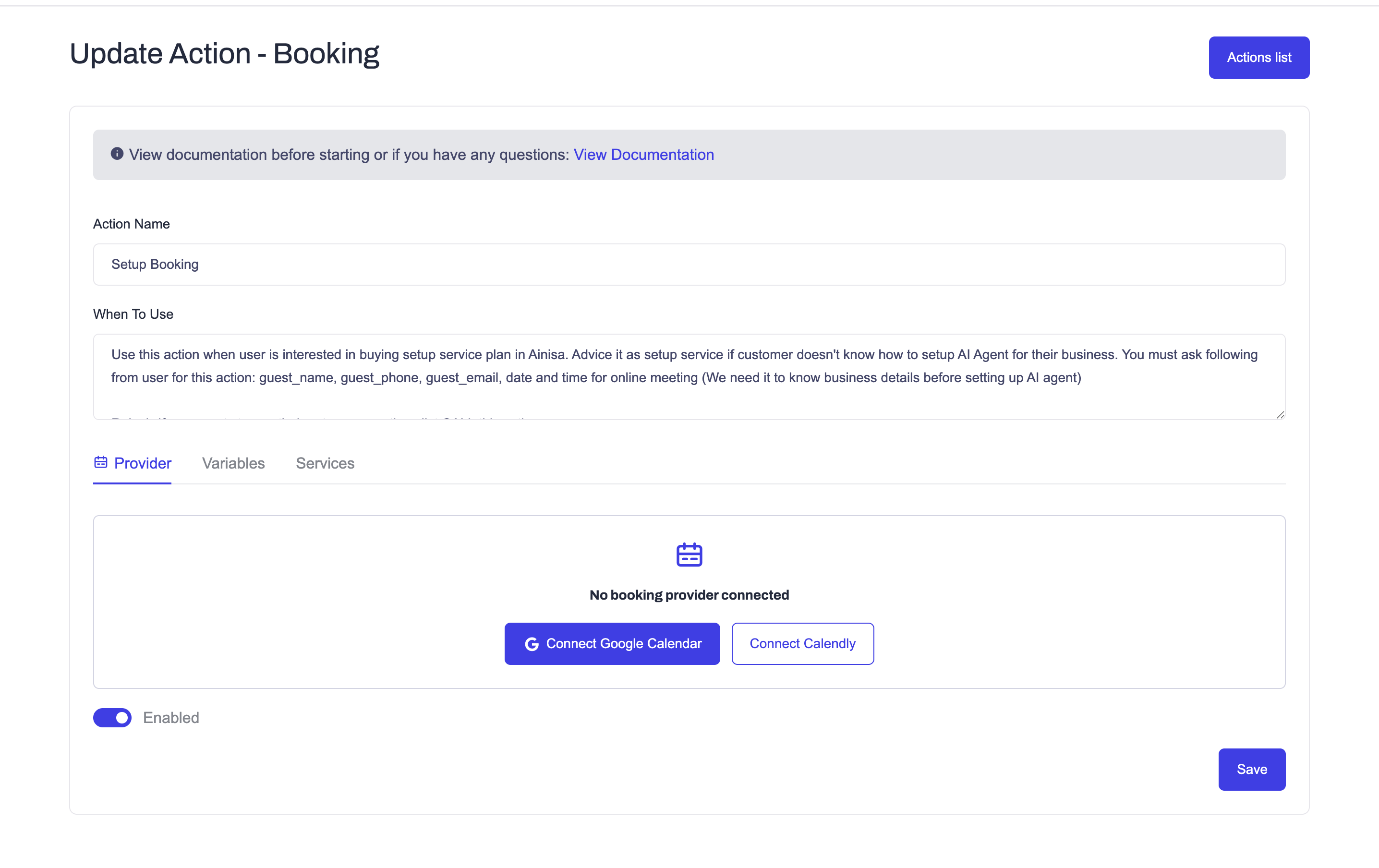 Create Booking Action