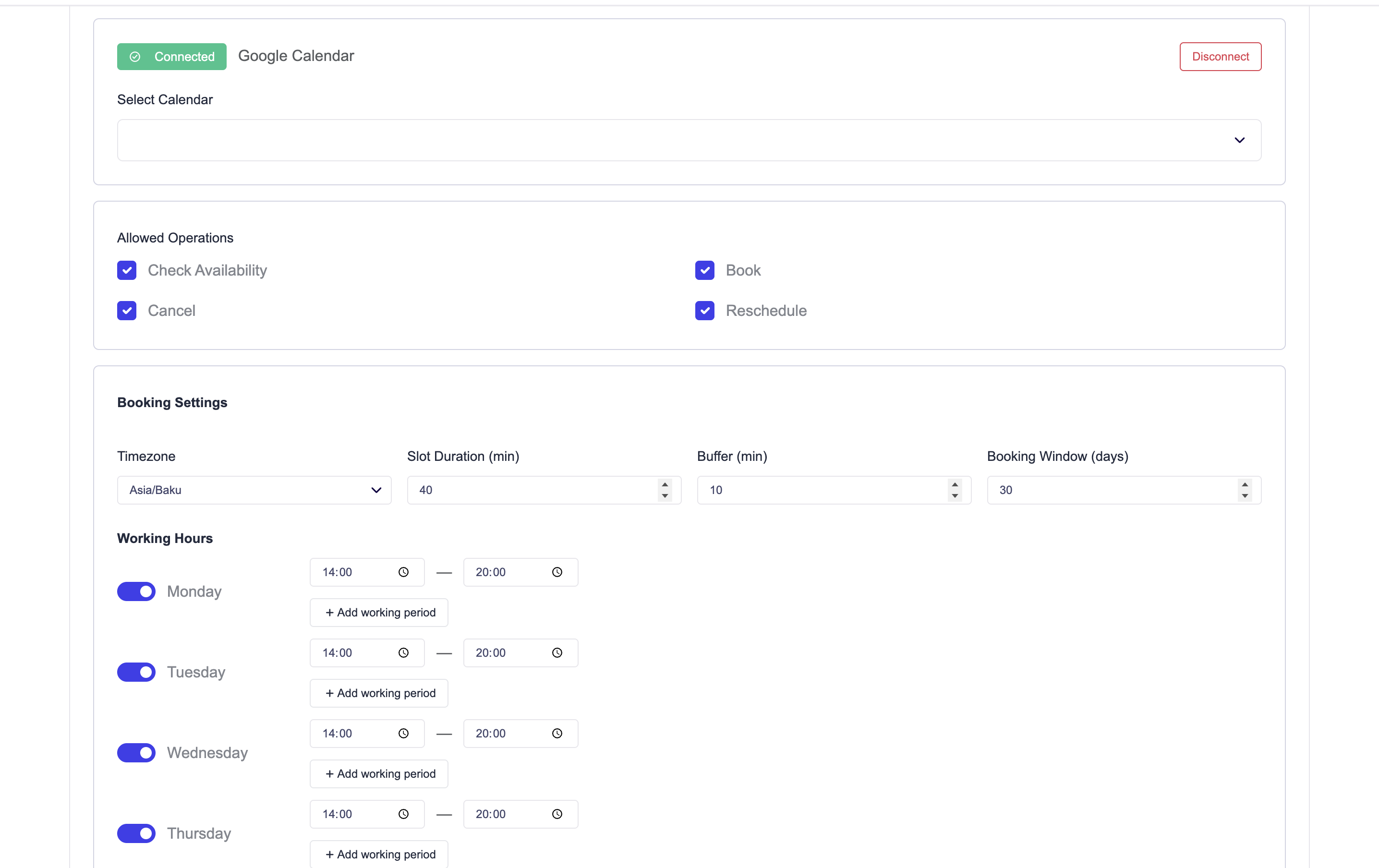 Google Calendar Settings