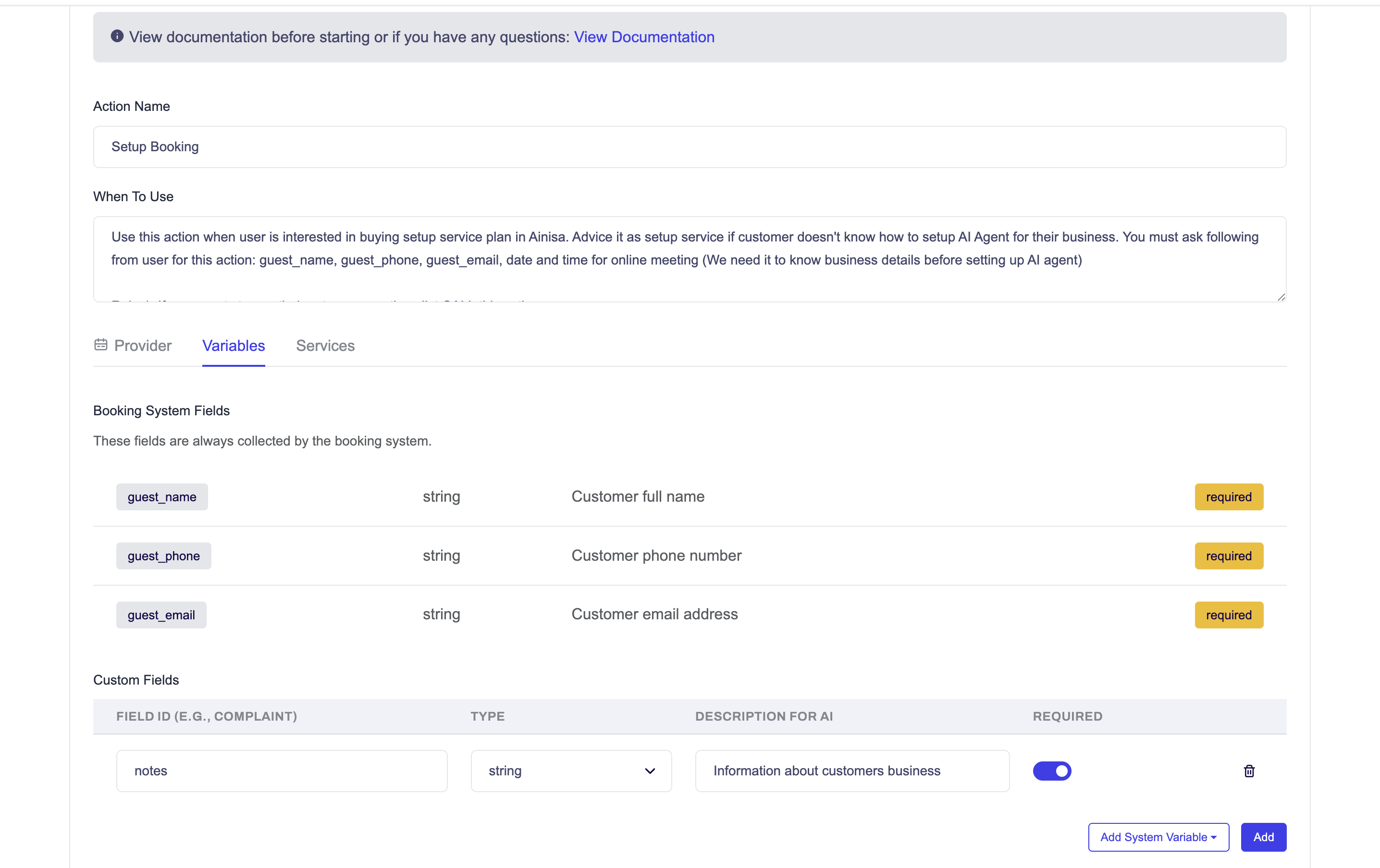 Booking Variables