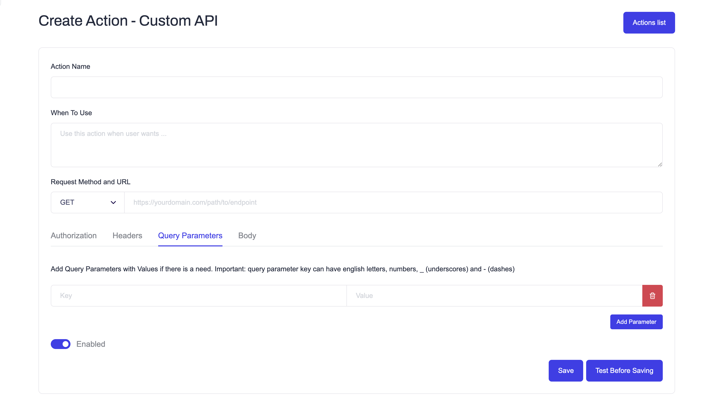 Query Parameters Tab