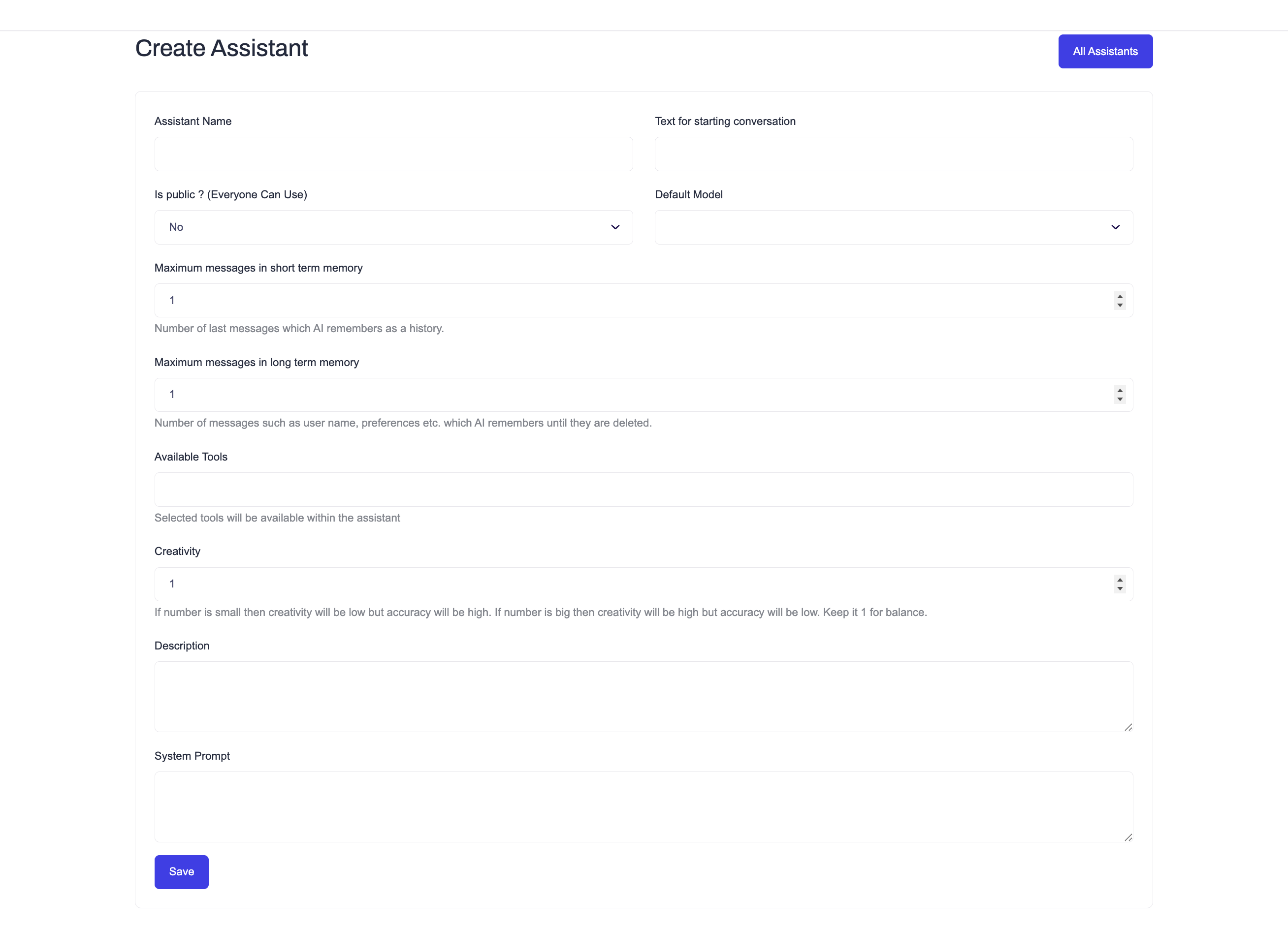 Create Assistant Form