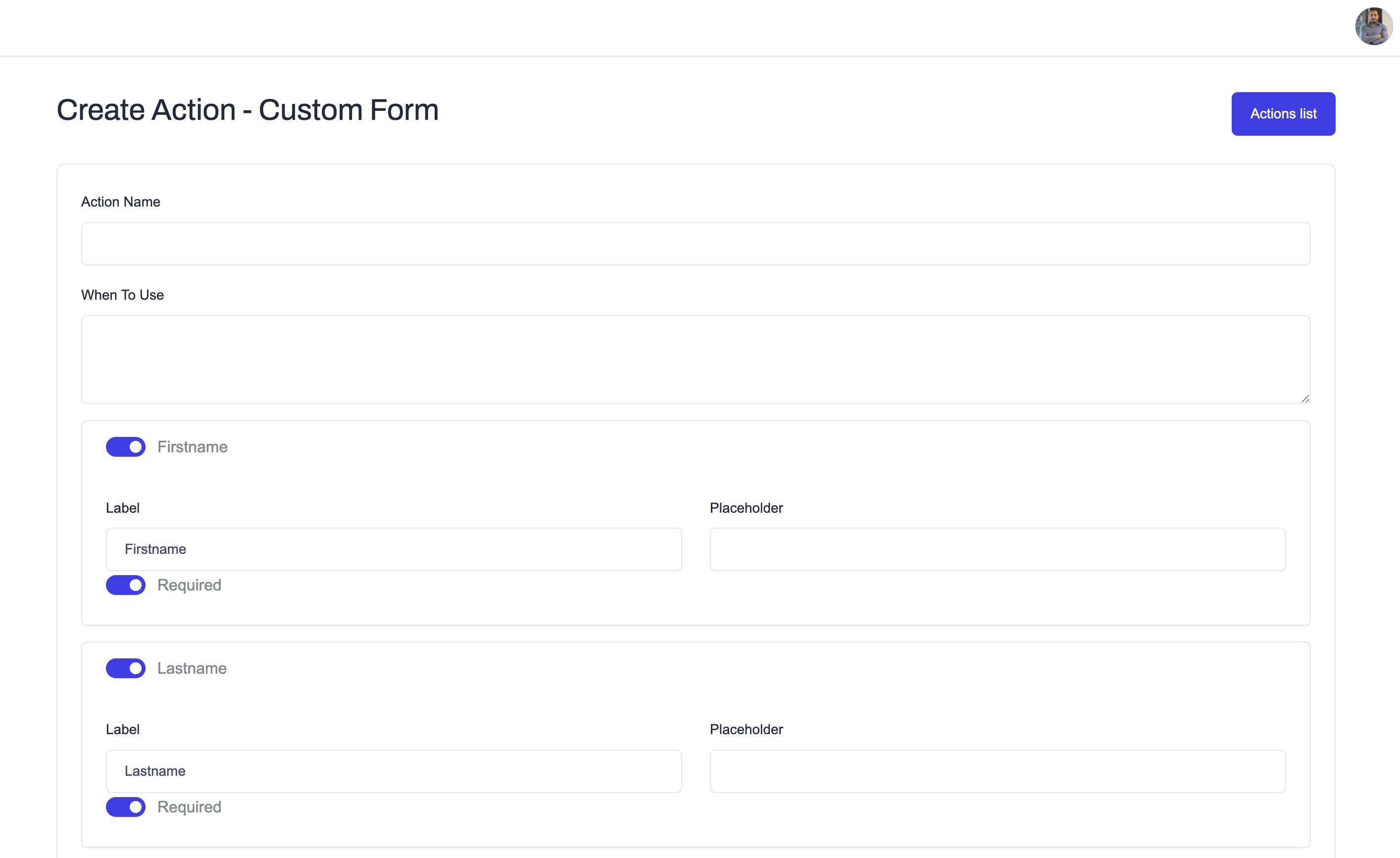 Create Action – Custom Form