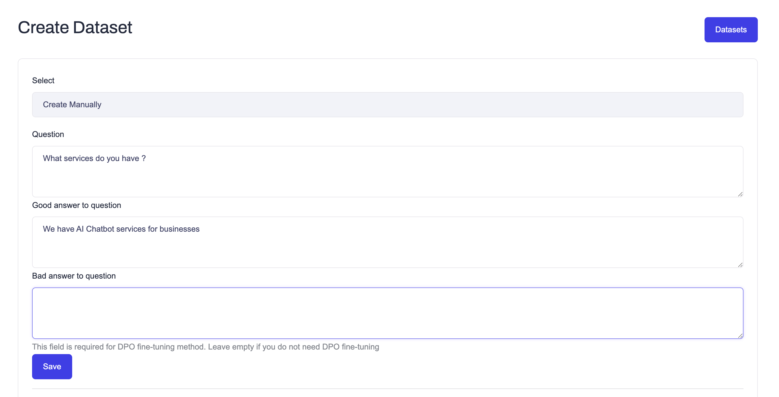 Create dataset manually