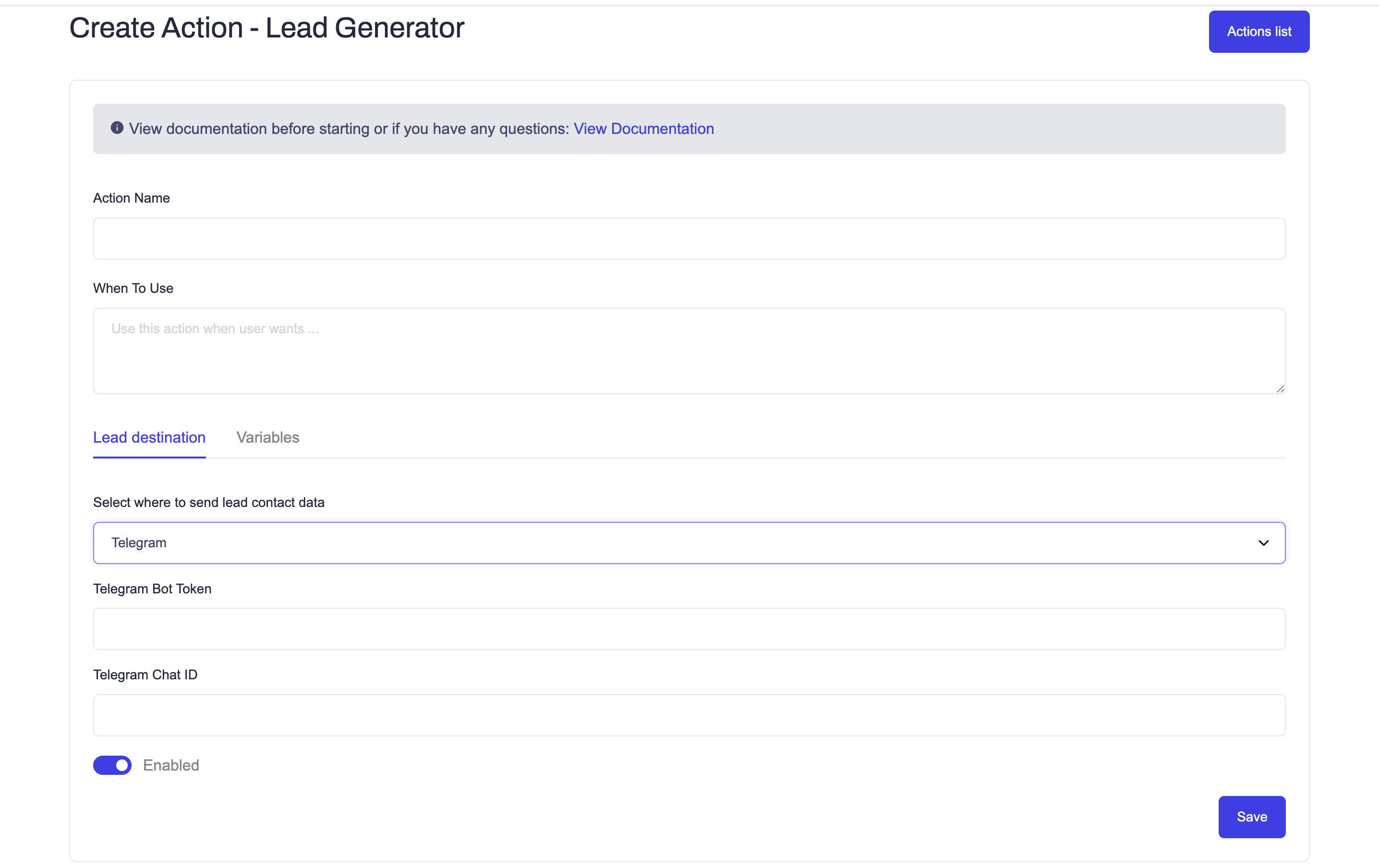 Create Lead Generation Action
