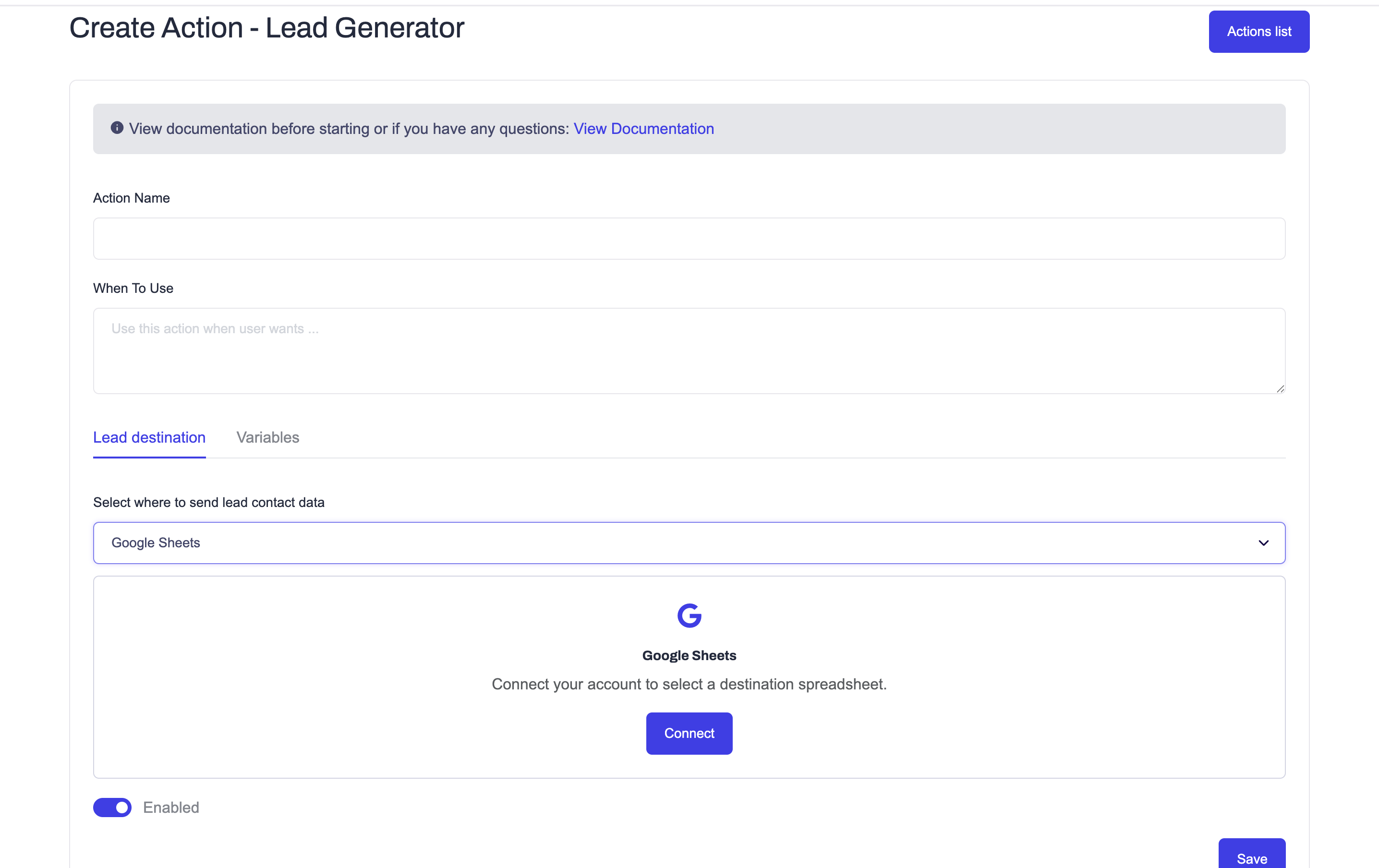 Google Sheets Destination