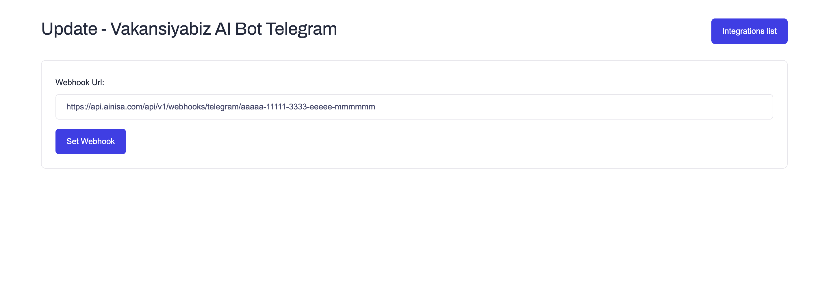 Integrations list showing webhook status